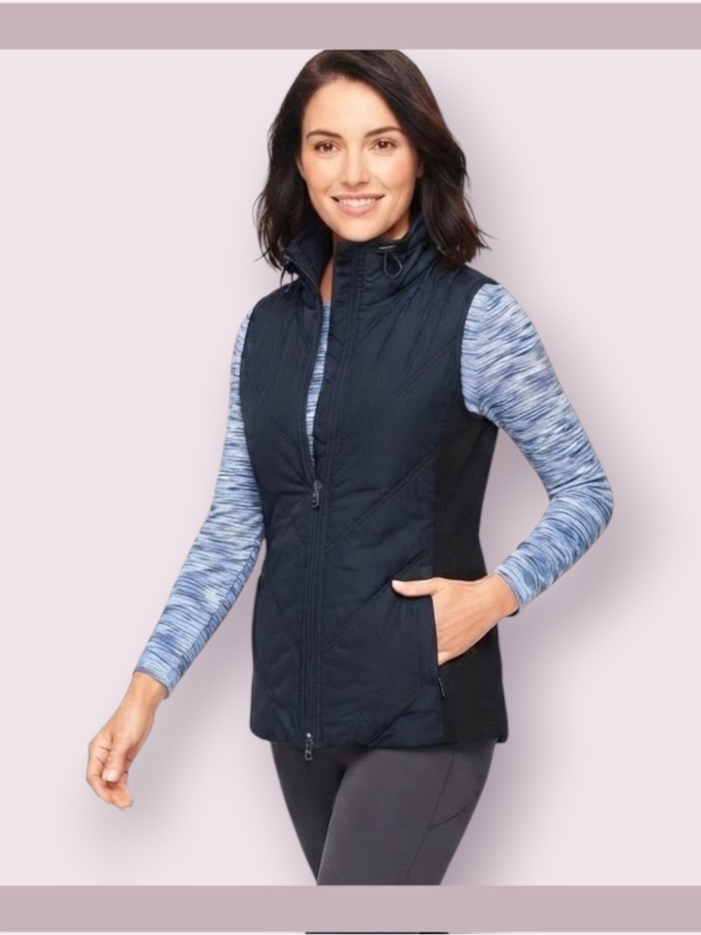 T by Talbots Black Chevron Quilted Vest